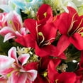 thumbnail image 3 of Valentines Flowers Bouquet, 15.7 inch Artificial Lily Flowers with 7 Heads Lilies, Fake Lillies, Long Stem Artificial Stargazer Lilies, Faux Flowers for Floor Vase Wedding Home Party Decor, 3 of 6