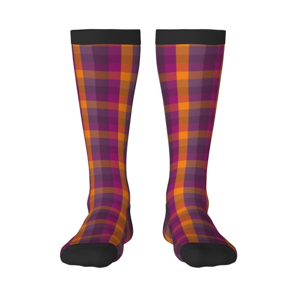 Balery Orange and Purple Plaid Calcetines novedosos Calcetines deportivos Calcetines hasta la rodilla Calcetines de algodón Calcetines originales y geniales