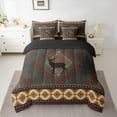 thumbnail image 2 of Feelyou Rustic Moose Deer Bedding Comforter Set 7pcs, Vintage Hippie Aztec Queen Bedding Sets, Tribal Triangle Abstract Reversible Queen Sheet Sets, Microfiber Bedroom Decor, 2 of 7
