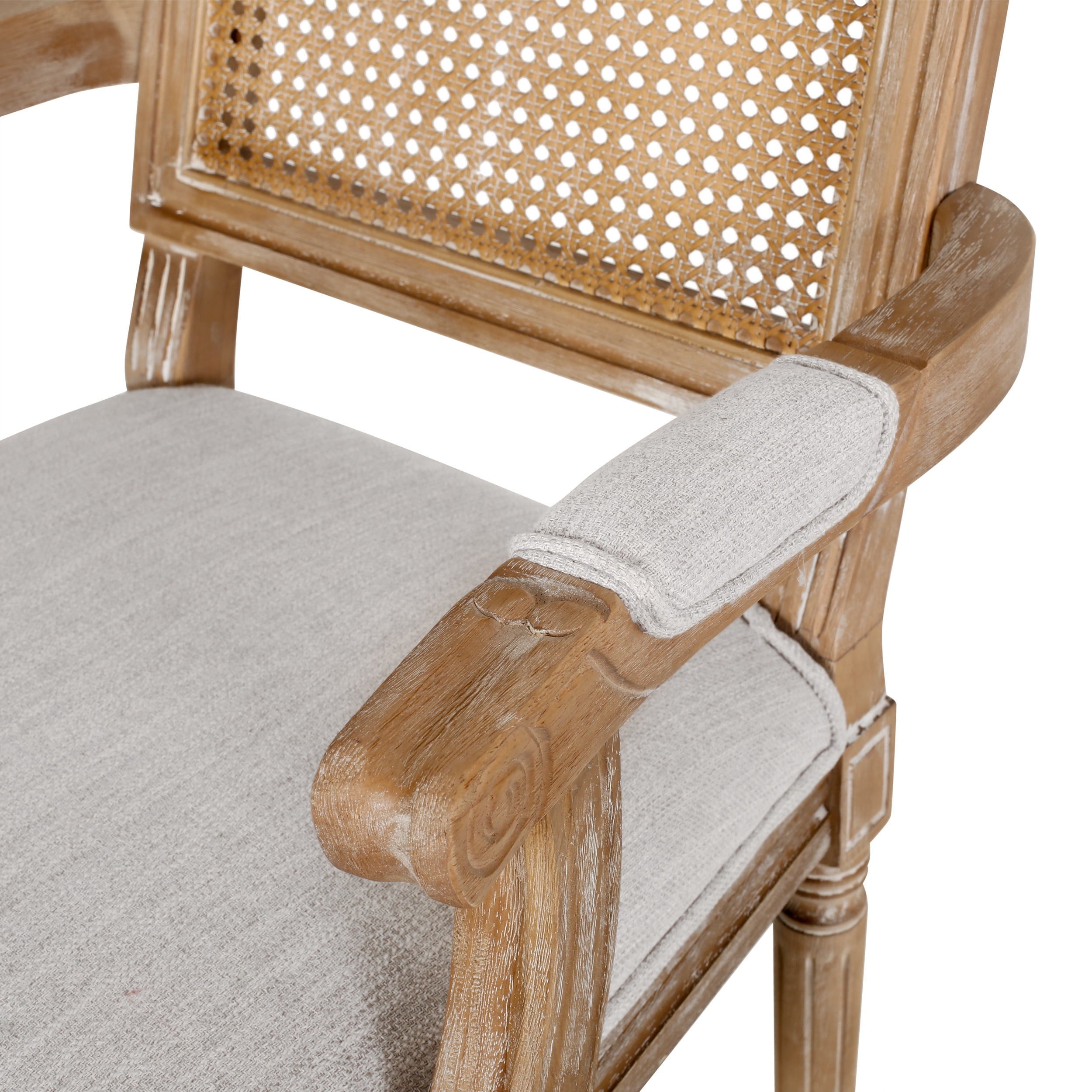 Noble House Bryan Indoor Fabric, Wood and Cane 5 Piece Round Dining Set, Natural and Light Gray