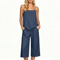 thumbnail image 2 of Two Piece Outfits for Women Adjustiable Strap Cami Top and Wide Leg Cropped Pants Casual Summer Lounge Matching Set Navy M, 2 of 8