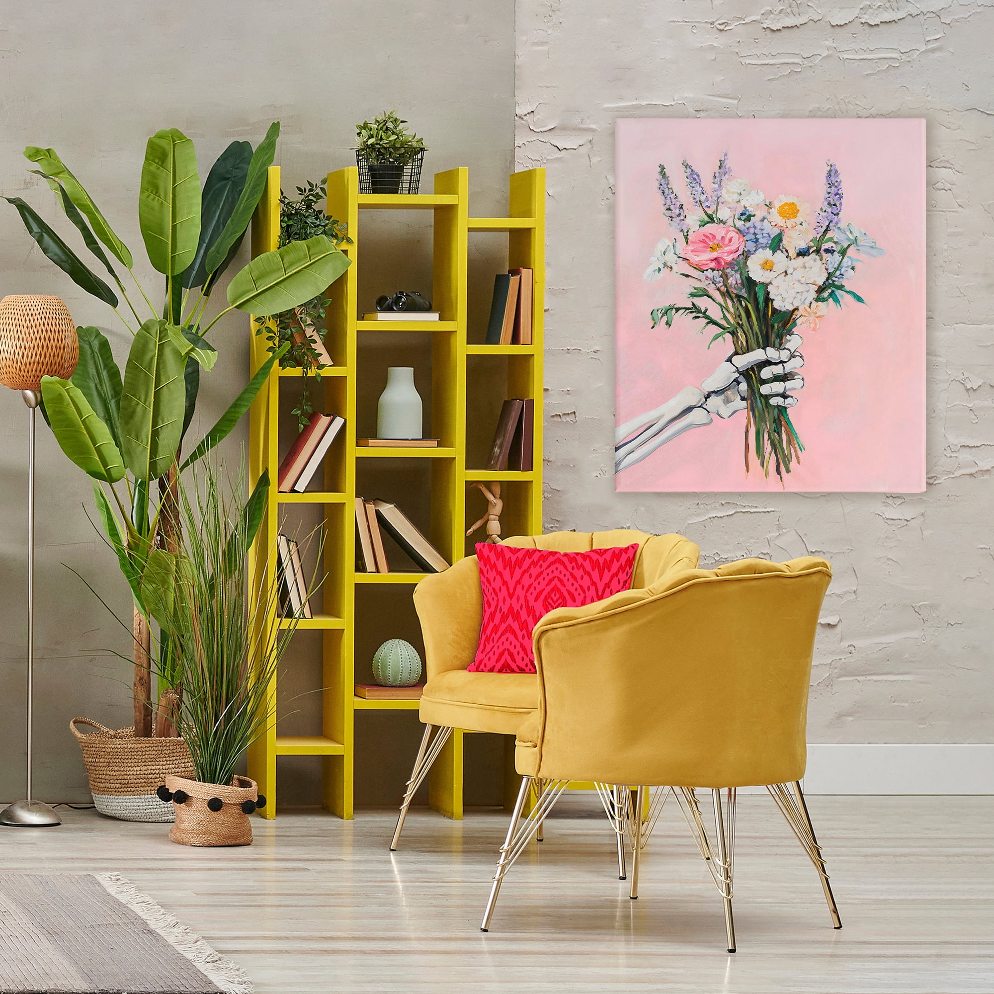 Stupell Industries Skeleton Hand Holding Flowers Canvas Wall Art, design by The Prints Vibe