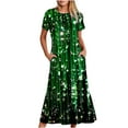 thumbnail image 2 of Robes pour Femmes Été 2024, Robe Décontractée à Manches Courtes, Col Rond, Robe Longue Fluide à Étages avec Poches, Imprimé Brillant, 50 % de Réduction!, 2 of 8