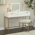 thumbnail image 2 of DecMode 42" x 31" White Wood Vanity with Stool with Hidden Mirror, 2-Pieces, 2 of 11