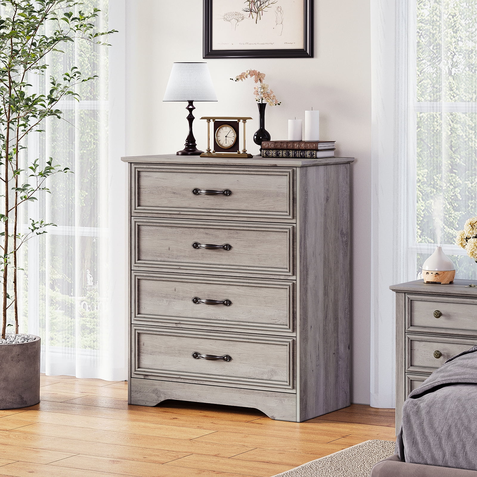 Holliwill 4 Drawer Dressers for Bedroom, Modern Wood Chest of Drawers Storage Cabinet for Living Room, Hallway, Gray