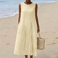 thumbnail image 2 of Women's Summer Dresses Sleeveless Round Neck Eyelet Embroidered A-Line Maxi Dress Breathable Vacation Boho Resort Sundress Yellow 2XL, 2 of 9