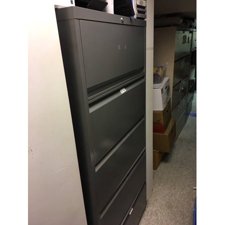 5 Drawer Lateral File Cabinet Heavy Duty Metal Dark Gray Slim
