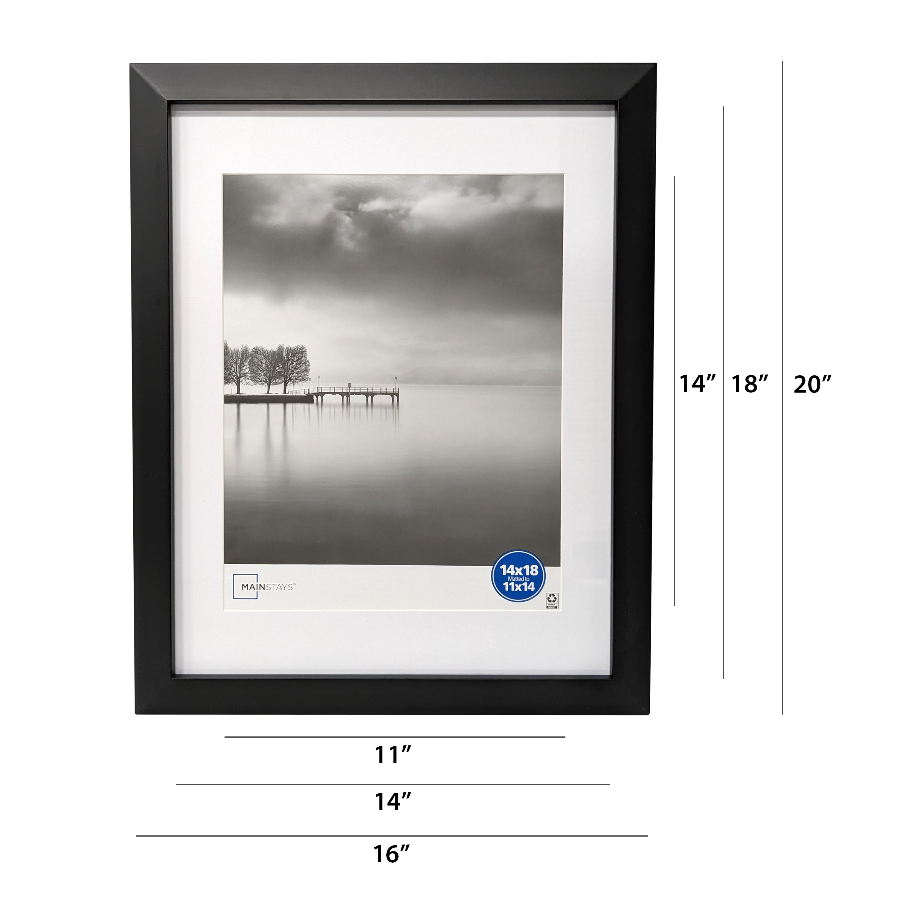 Mainstays – 11x14 Picture Frame – Black Matted Gallery Bevel Program Wall Photo Frame