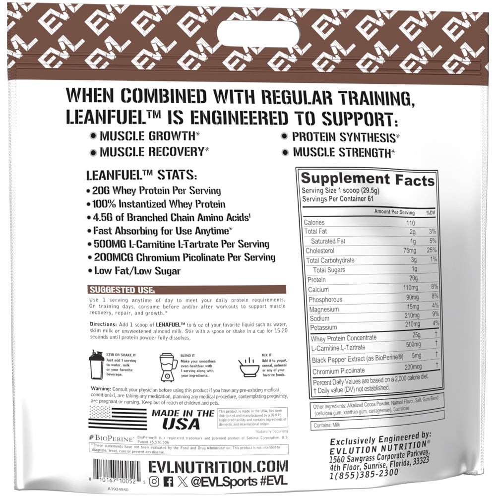 Evlution Nutrition LeanFuel - Whey Protein + Weight Loss Support - Supports Muscle Growth, Strength & Recovery - 20g Whey Protein + 4.5g BCAAs Per Serving - Low Fat/Low Sugar - 4 lbs - Chocolate