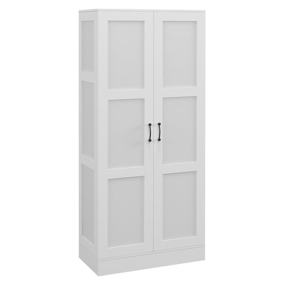 71" Tall Storage Cabinet with Movable Storage Shelves, Modern Style Pantry Cupboard Cabinet with Soft Close Doors, White