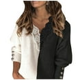 thumbnail image 1 of Women Pullover Button Long Sleeve Loose Knitted Splicing Lace Sweater Top, 1 of 5