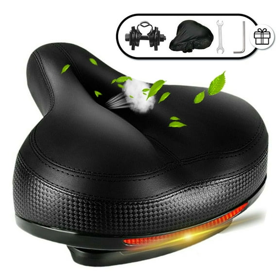 ICLOVER Comfortable Bike Seat, Wide Bicycle Saddle Replacement Memory Foam Padded Bike Cushion, Universal Fit, Dual Shock Absorbing Ball Include Mounting Wrench - Allen Key - Waterproof Protect Cover