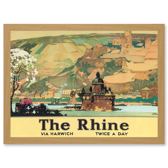 Vintage Travel Advert The Rhine Harwich River Castle Railway Artwork Framed Wall Art Print A4