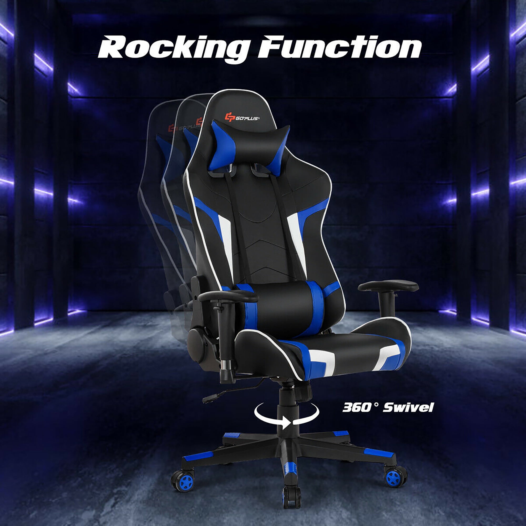 High-back Racing Chair with Swivel Function Blue IntimaTe WM Heart Office Gaming Chair Back Support and Adjustable Headrest&Lumbar Cushion