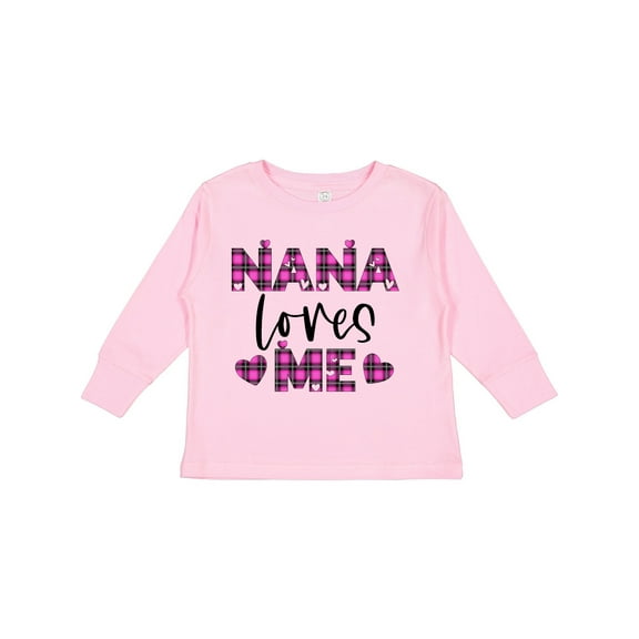 Inktastic My Nana Loves Me Hearts in Pink Plaid Boys or Girls Long Sleeve Toddler T-Shirt