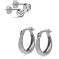 thumbnail image 3 of LeCalla 925 Sterling Silver Jewelry Set of 2 Pairs SMALL Click-Top Hoop Earrings Light-Weigh Italian Design Cubic Zirconia Stud Earrings Gifts for Women and Teen 13MM, 3 of 5