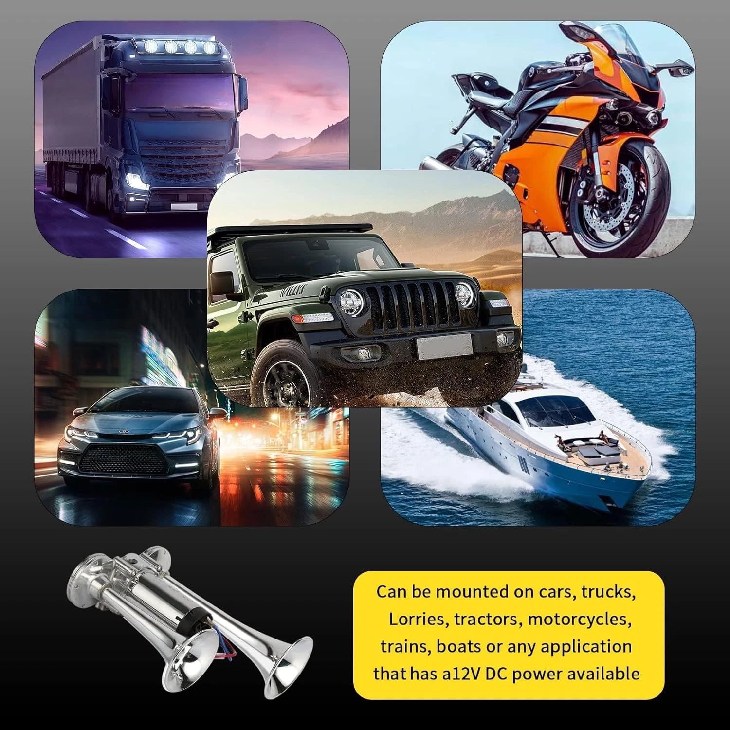 600DB Super Loud Dual Electric Train Horns for Trucks, Suvs, Cars, Boats & Motor