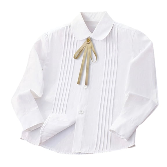 Mnyotv Teen Girls School Uniform Polo with Bow Classic Button Down Shirt Fall Clothes Long Sleeve Shirts Tops Size 8-9Y