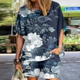 thumbnail image 2 of AYA Femmes Casual Mode Simple Col Rond Manches Courtes Top Short Papillon Fleur Impression Deux Pièce Costume, 2 of 3