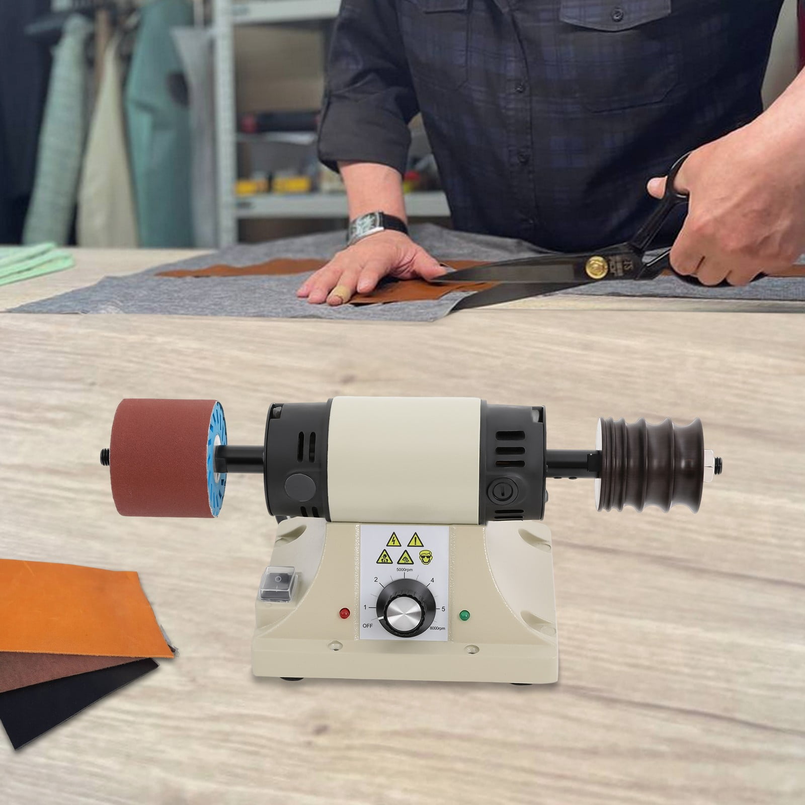 Free Standing White Electric Leather Burnishing Machine Edge Grinding Edge Polishing 8000RPM 350