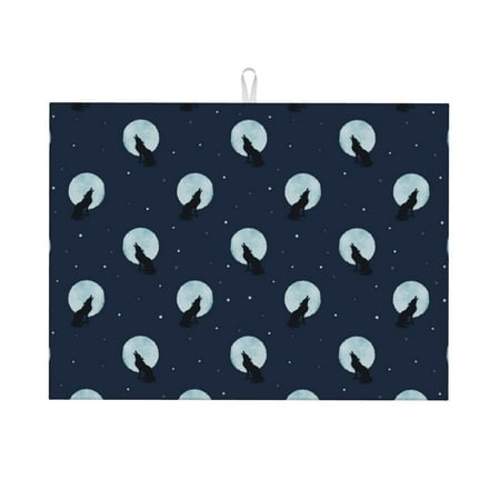

Xecao Wolf And Moon Patten Drying Mat Dish Drying Mats for Kitchen Counter Super Absorbent Dish Drying Pads 18×24 Inch