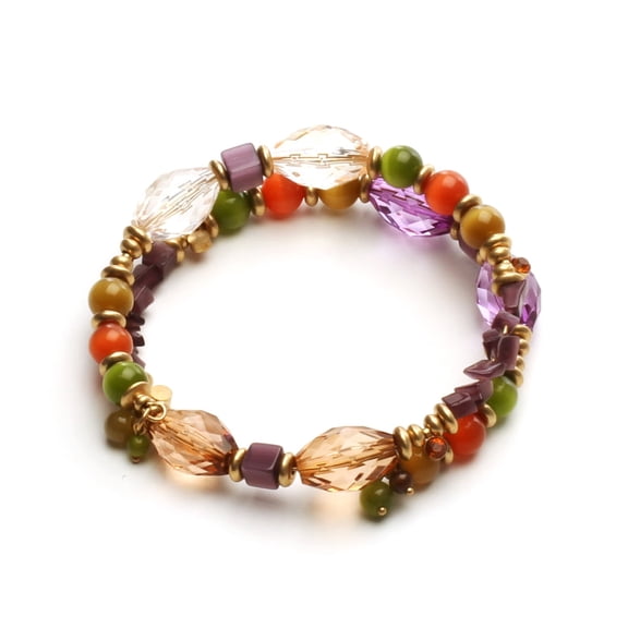 Fall Colors Beaded Wrap Bracelet - Autumn Crystal and Glass Bead Stretch Bracelet Jewelry Bracelet