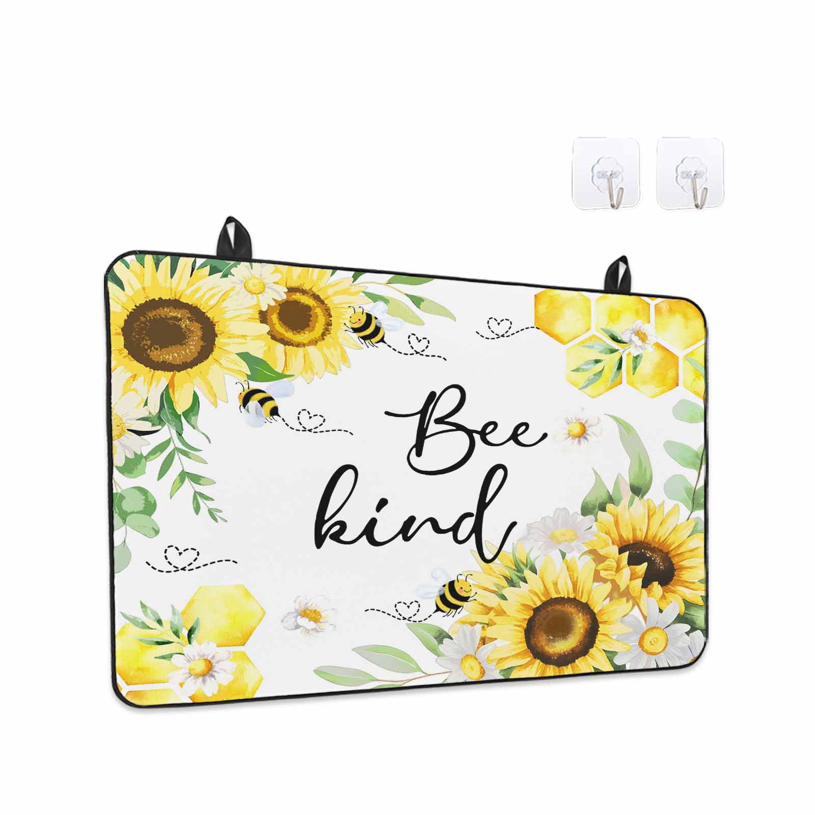Sunflower Floral Stove Top Cover for Electric Stove, Heat-proof & Non Slip Glass Top Stove Cover Protector, Farmhouse Pastoral Daisy Bees Botanical Kitchen Flat Cooktop Rubber Mat 24x21 Inches