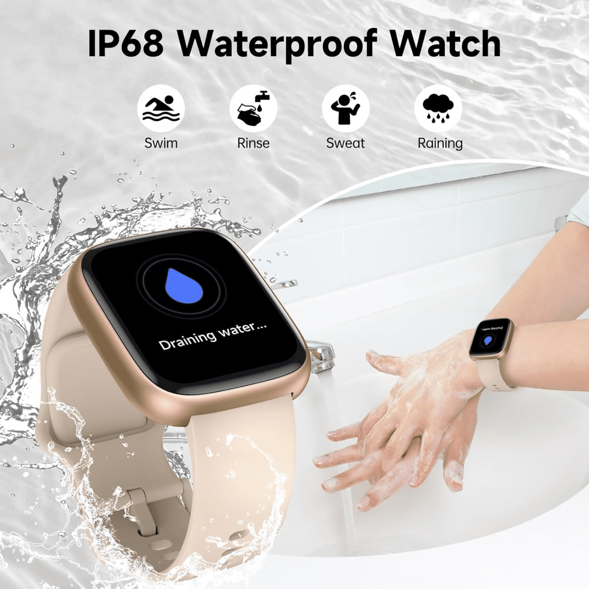 Smart Watch for Women and Men Compatible with Android and iOS, 1.83" HD Touchscreen Smartwatch with Alexa Built-in, Bluetooth Calling, IP68 Waterproof, 120+ Sports, Pink