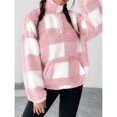 thumbnail image 5 of Women's Plaid Long Sleeve Zipper Fleece Sweatshirt Pullover Jacket Coat with Pockets Pink M, 5 of 10