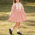 thumbnail image 4 of Fesfesfes Girls Round Neck Bow Detail Knit Sweater Dress Button Front Pleated A-Line Casual Winter Fall Outfit for School Daily Wear Ages 1-8 Years, 4 of 9