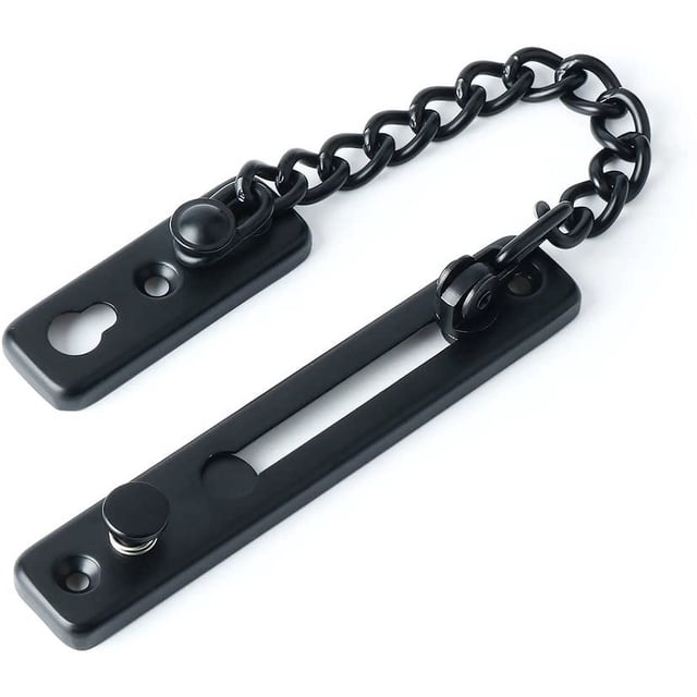 Cadena de seguridad para puerta, limitador de puerta estrecha, pestillo de puerta antirrobo con resorte y tornillos para puerta interna del hogar, acero inoxidable con acabado en negro mate