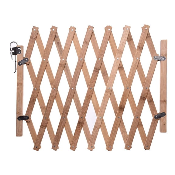 SPRING PARK Wooden Fence Pet Gate, Indoor Outdoor Retractable Dog Fence, Adjustable Portable Folding Mesh, Enclosure Net Extra Wide Safety Puppy Gate