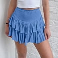 thumbnail image 2 of qolati Women Smocked Ruffle Mini Skirts Summer High Waisted Tiered Short Skirt Cute Pleated A-Line Flared Skirt with Shorts Underneath, 2 of 6