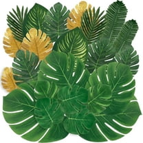 66Pieces 12Kinds Artificial Tropical Palm Leaves with Stems Golden faux Jungle Safari Leaves Hawaiian Luau Baby Shower Wedding Birthday Party Decors