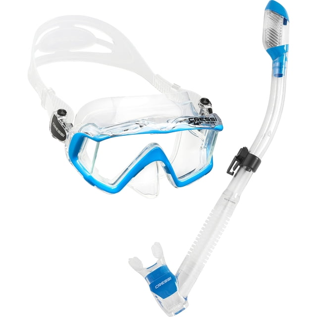 Cressi Set Máscara Panorámica Wide View Con Snorkel Seco Azul Claro