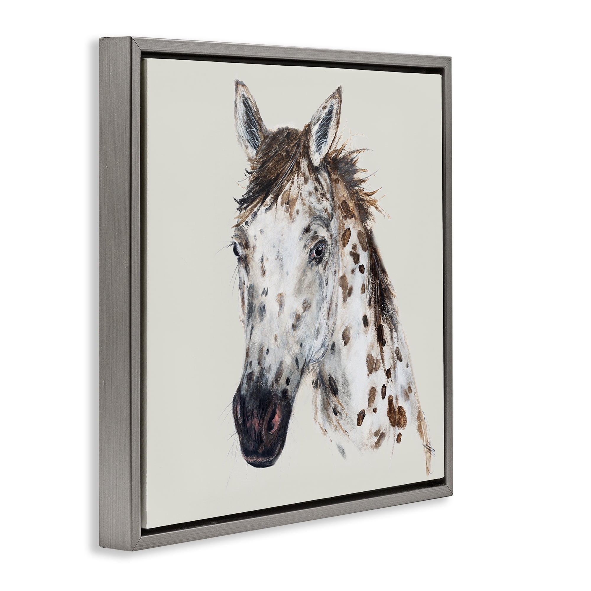 Stupell Industries Charming Spotted Horse Animals Painting Gray Floater Framed Canvas Art Print Wall Art, 25 x 25