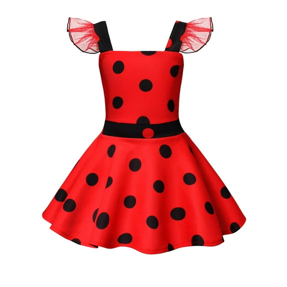 TiaoBug Toddler Girls Polka Dots Tutu Dress Birthday Party Gown Halloween Fancy Dress Red 5-6