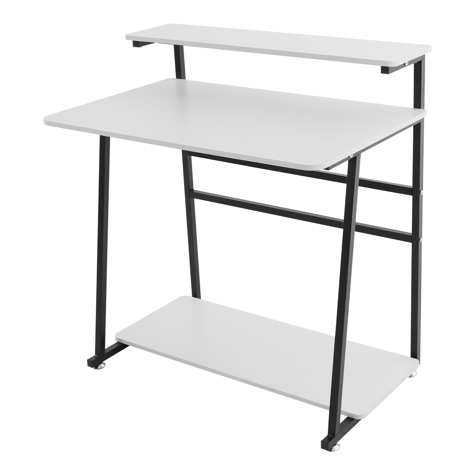 Free Standing Home Office Desk, Rolling 3-Tier Computer Desk (Black+ White)