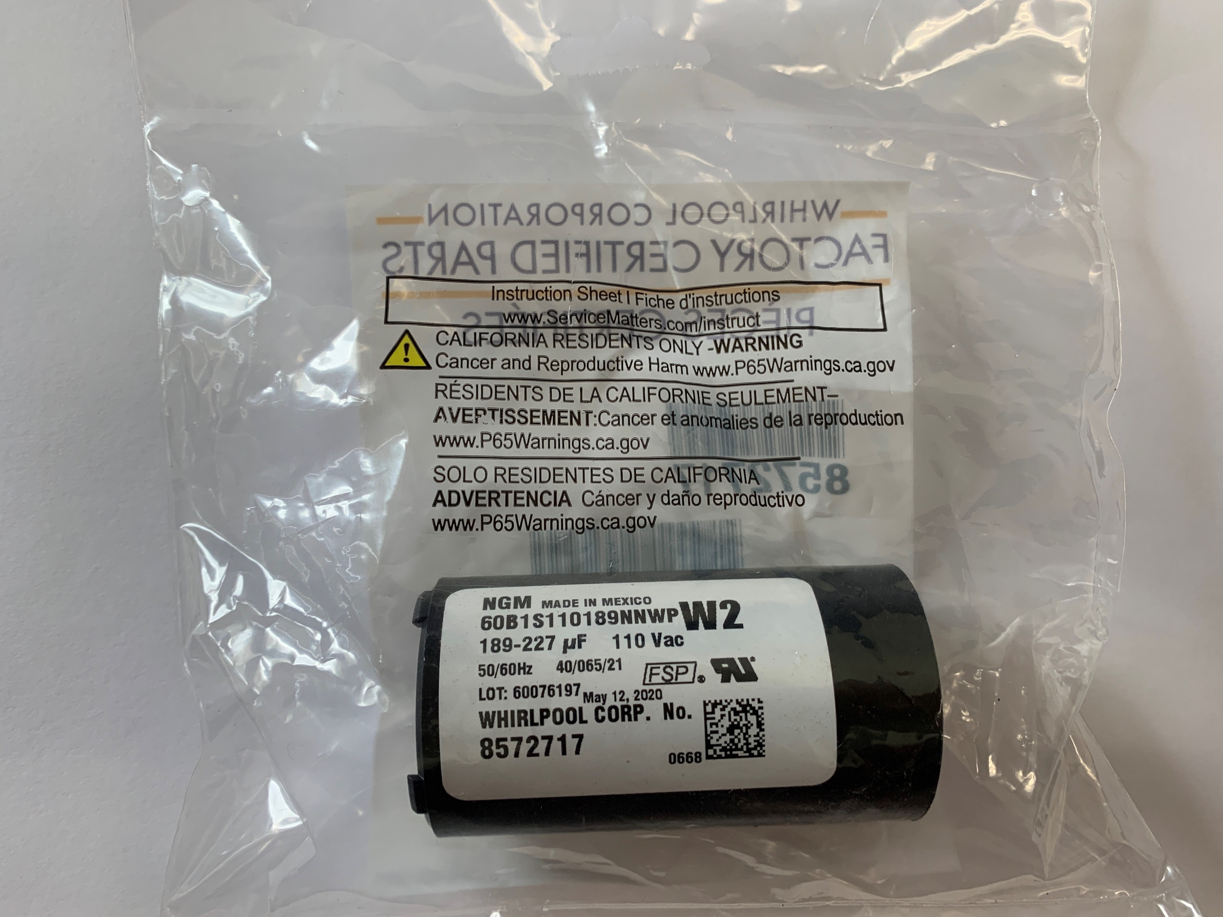 その他 pis Whirlpool WP8572717 Motor Capacitor 8572717 NEW OEM | eBay