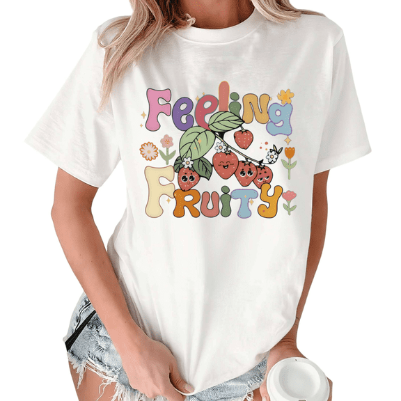 White Print Tshirt Colorful Fruity Print Summer Festival Gift Graphic Tees S-5XL Tops