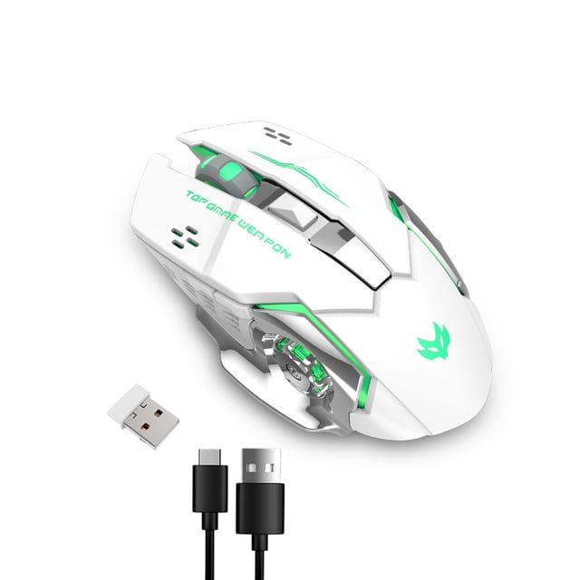 Monstrate Ratón inalámbrico USB Recargable Silencioso 2.4GHz Receptor de ratón mecánico Reemplazo de trabajo ergonómico para Diseñado para Juegos de teclado y mouse para computadora Blanco