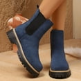 thumbnail image 4 of Bnwani Low Heel Boots Women Fall Winter Fashion Pile Toe Thick Chunky Ankle Versatile Casual Suede Boot Blue Size 5.5, 4 of 7