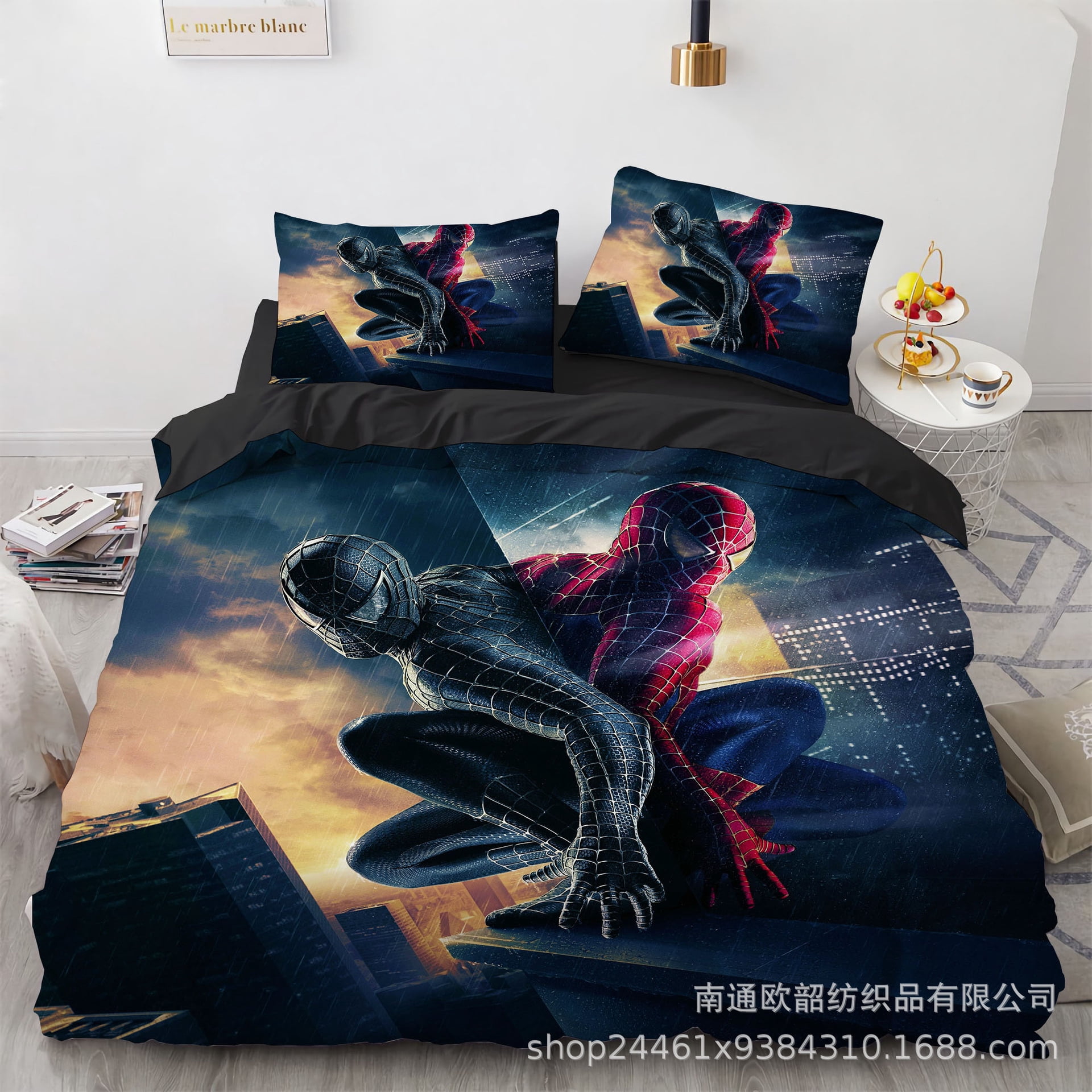 NICHIYO Parure De Lit Spider-Man 3 Pièces - Housse De Couette Motif 3D Pour Enfants King Size 240x220cm