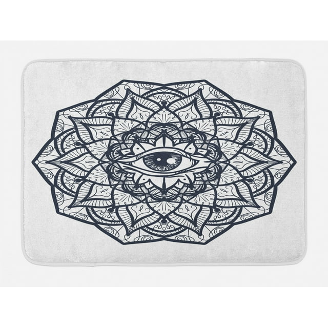 Occult Bath Mat, Abstract Ornamental Eye with Ethnic Mandala Form Providence Energy in Action Design, Non-Slip Plush Mat Bathroom Kitchen Laundry Room Decor, 29.5 X 17.5 Inches, Black White, Ambesonne