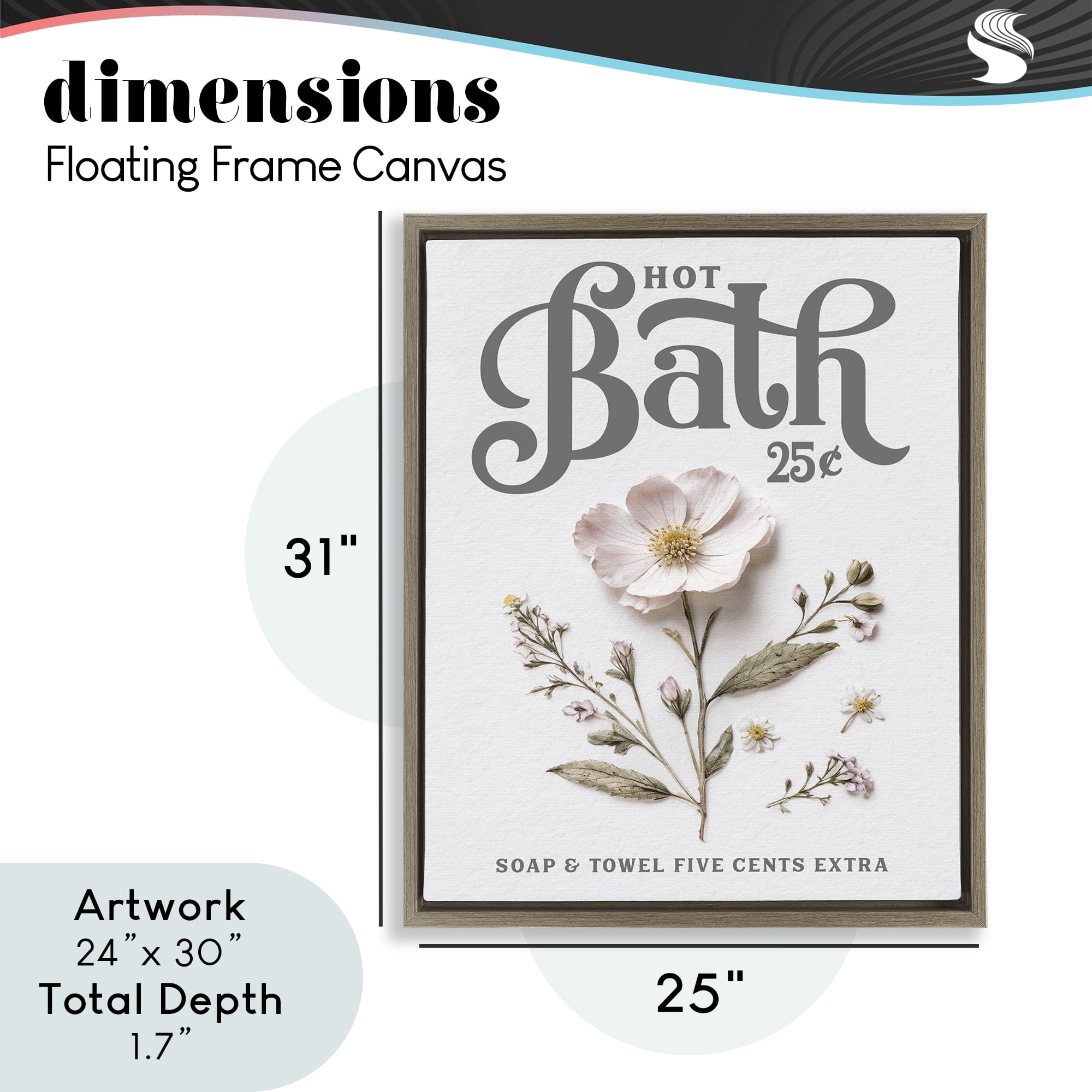 Pressed Flower Vintage Bath Brown Framed Floater Canvas Wall Art, design by Lettered and Lined