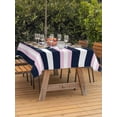 thumbnail image 4 of 60x102 Inch Outdoor Tablecloth with Umbrella Hole Zipper Rectangle Pink Navy Blue Striped Rectangular Tablecloths Outside Waterproof Minimalist Abstract Lines Artwork Patio Table Cover for Picnic, 4 of 8