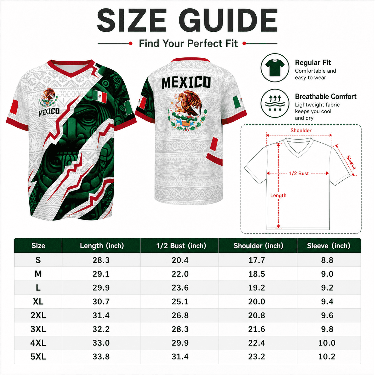 2026 Mexico Aztec Calendar Style Soccer Jersey, Men’s V-Neck Short Sleeve Fan Shirt for Game Day, Training, Travel, and Casual Wear