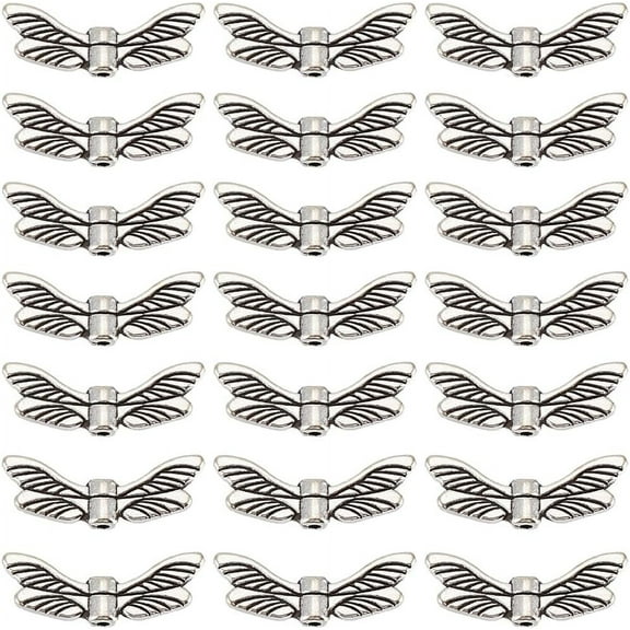 1 Box 120Pcs Dragonfly Wing Beads Bulk Silver Wing Bead Charm Alloy Metal Tibetan Vintage Fairy Spacers for Jewelry Making DIY Christmas Necklace Earrings Beginners Women for diy