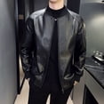 thumbnail image 3 of Men SprAutumn Thin Style Motorcycle Leather Jacket Fashionable Motorcycle Leather Jacket Fabric Soft Version Slim Simple Coat Black XXL, 3 of 6