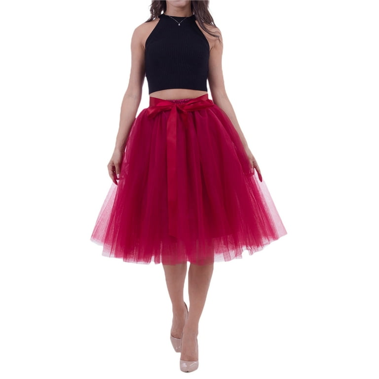 AMILIEe Midi Skirts for Women Girls Party Princess 7 Layers Tulle Tutu Skirt